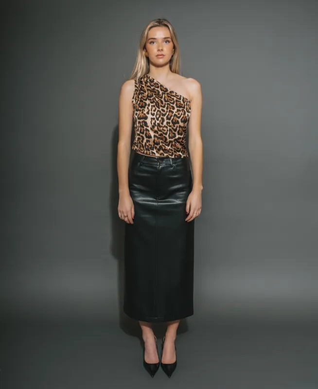 Satin One Shoulder Top | Leopard sold by Bella Chic