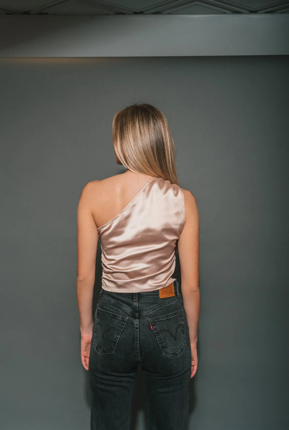 Satin One Shoulder Top | Champagne sold by Bella Chic product image thumbnail 2