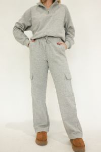 Cargo Wide Leg Sweat | Heather Grey sold by Bella Chic