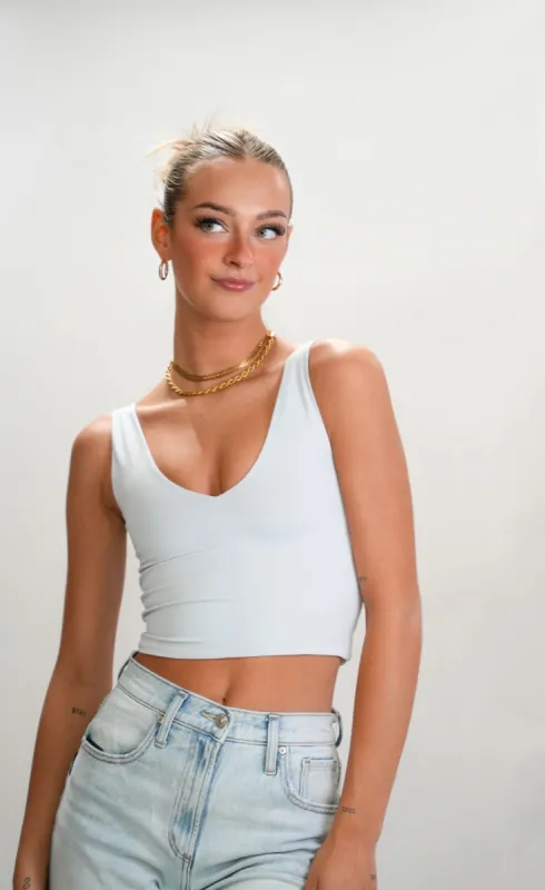 Second Skin Valentina Double V Tank | Blue Grey sold by Bella Chic