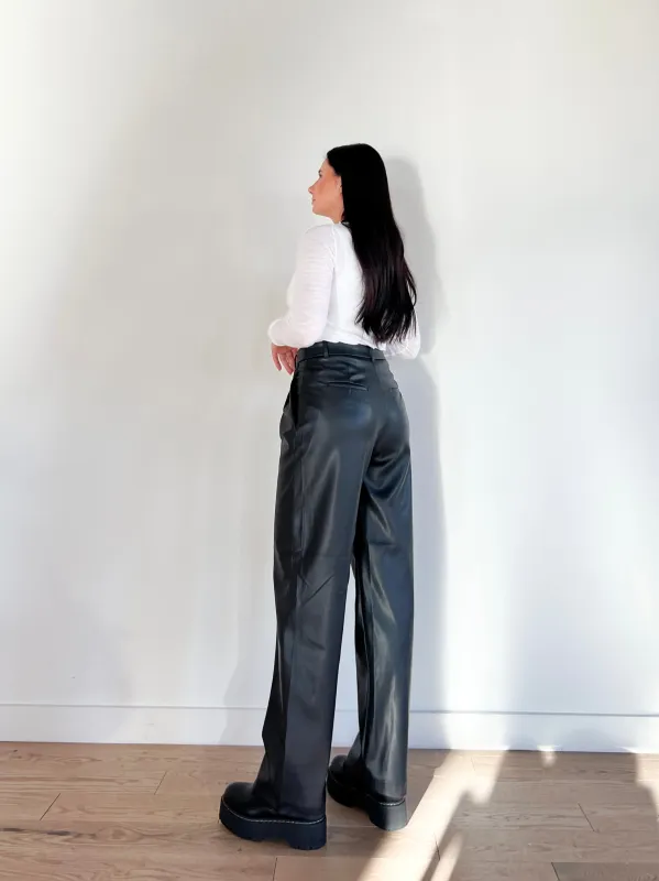 Brynn Vegan Leather Pleated Trouser | Black sold by Bella Chic
