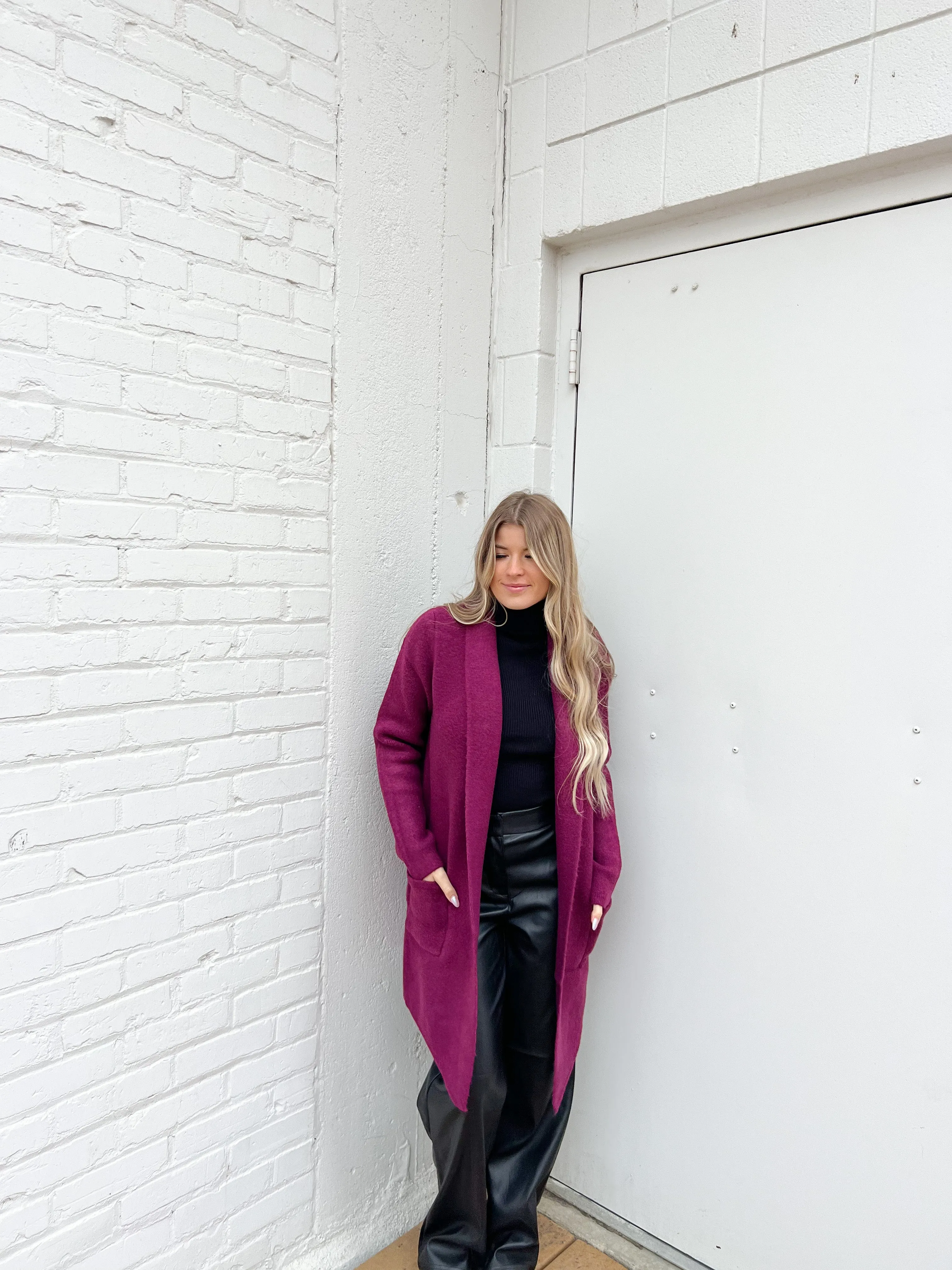 Michelle Patch Pocket Coatigan | Dark Violet sold by Bella Chic product image thumbnail 3