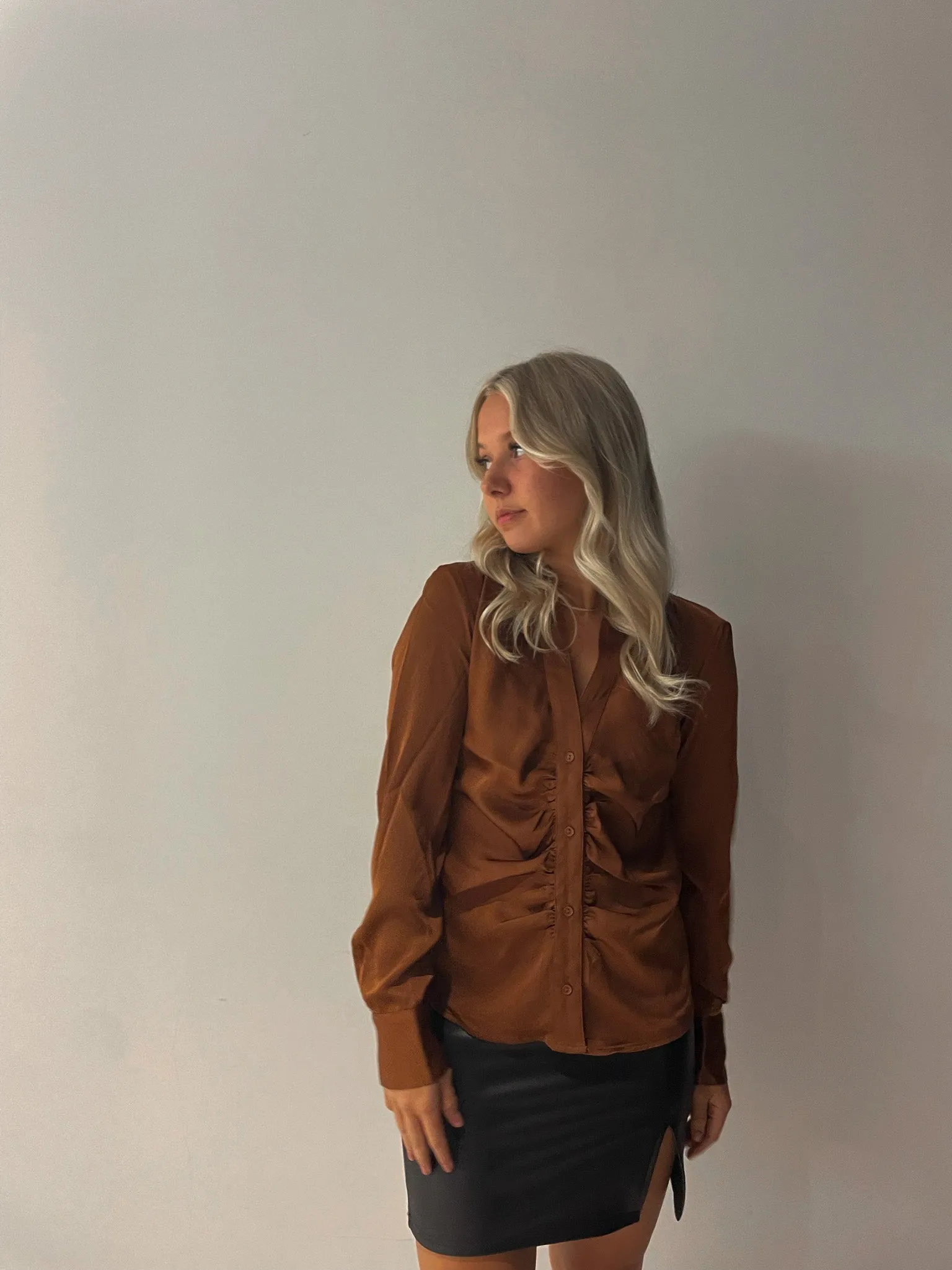 Riley Satin Ruched Front Blouse | Copper sold by Bella Chic product image thumbnail 2