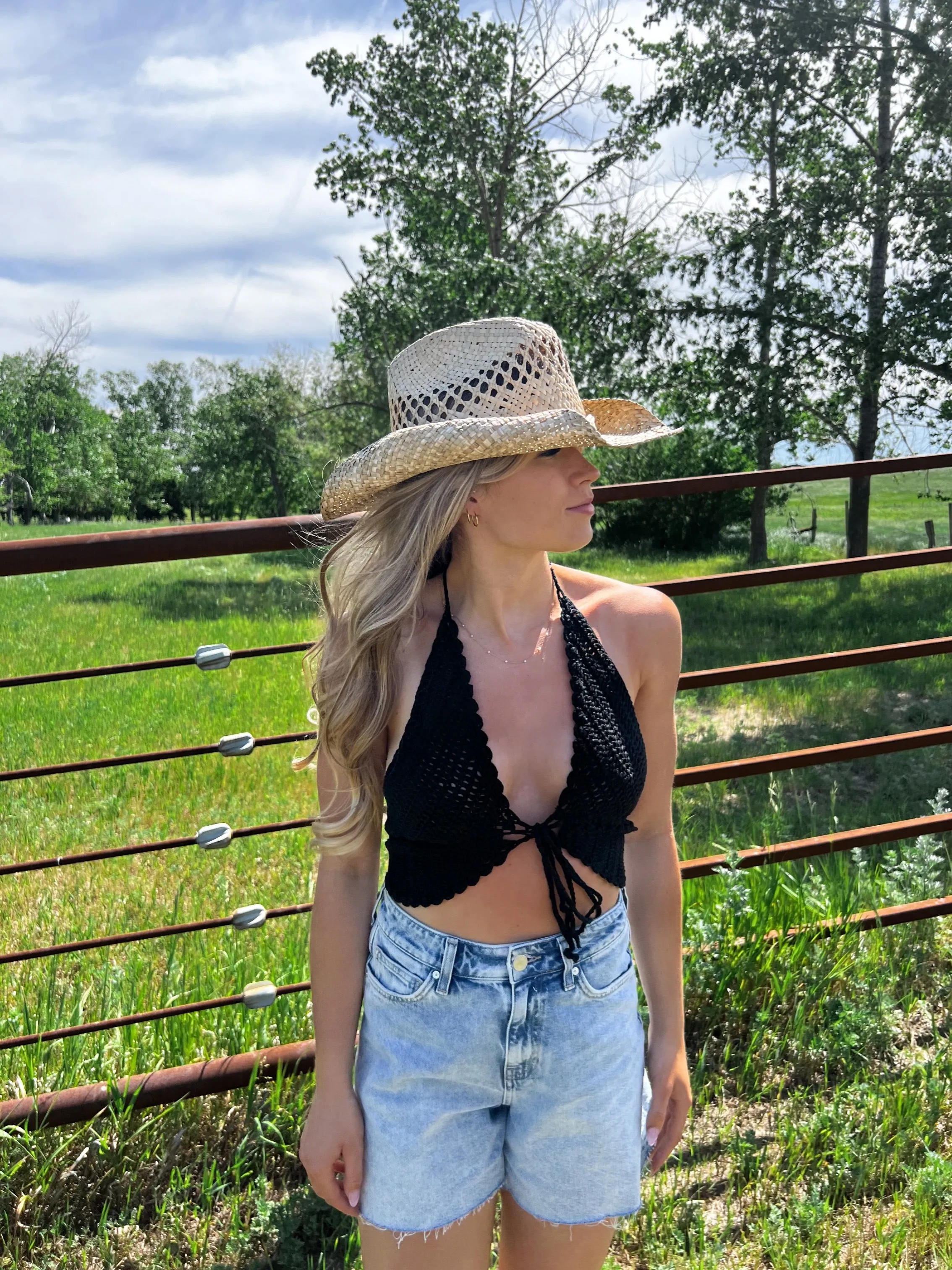 Jolene Crochet Tie Top | Black sold by Bella Chic