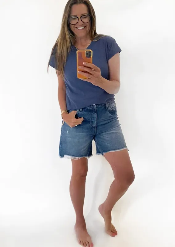 Boyfriend Mid Thigh Shorts | Indigo sold by Bella Chic