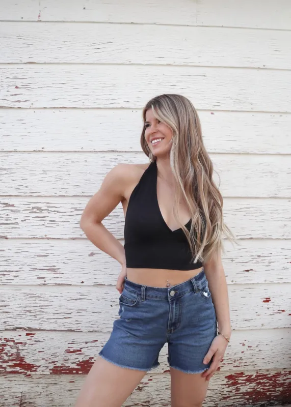 Rachel Halter Neck Crop Top | Black sold by Bella Chic