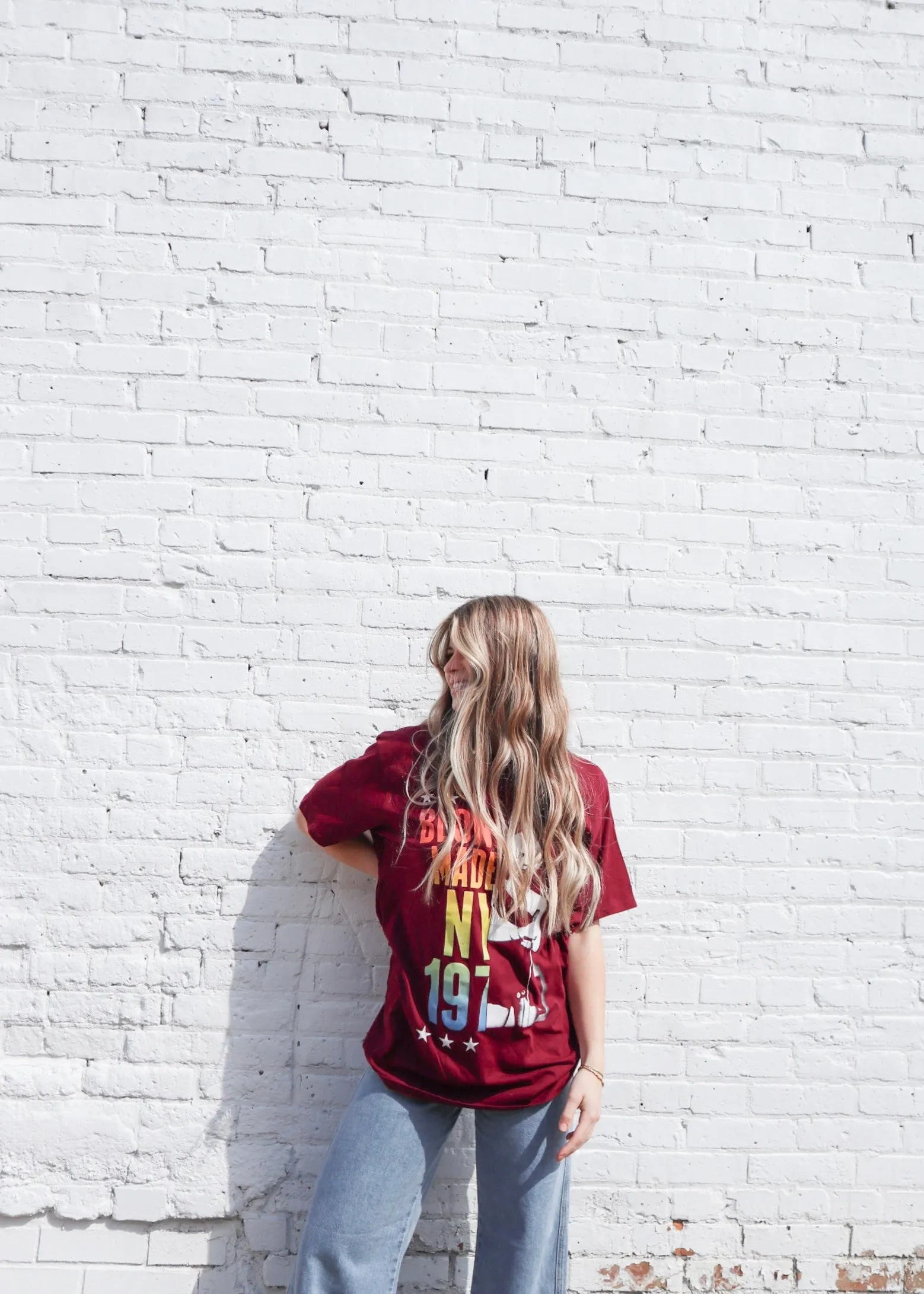 NY Blondie Split Graphic Tee | Maroon sold by Bella Chic product image thumbnail 2