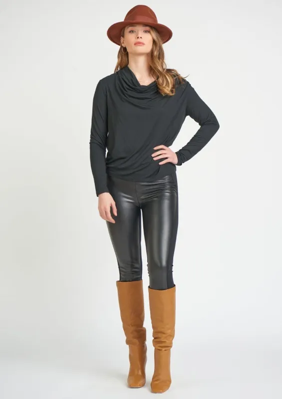 High Waist Half Leather Half Knit Legging | Black sold by Bella Chic