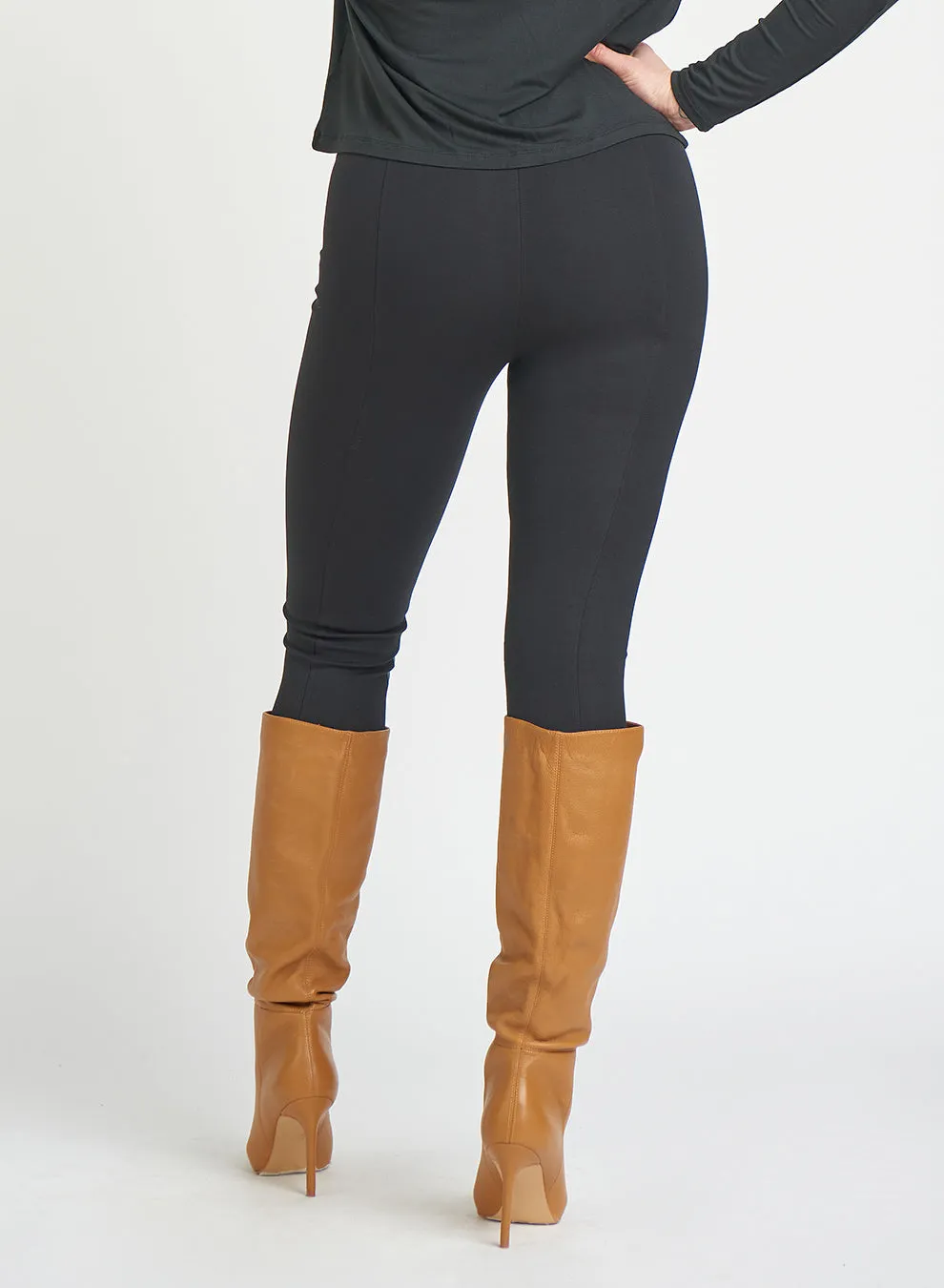 High Waist Half Leather Half Knit Legging | Black sold by Bella Chic product image thumbnail 3