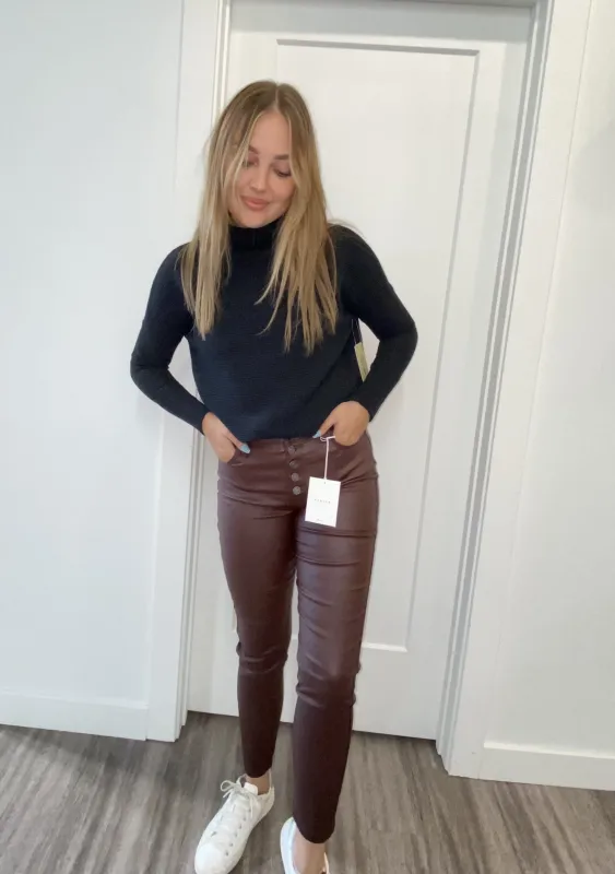 Autumn High Rise Faux Leather Pant | Burgundy sold by Bella Chic