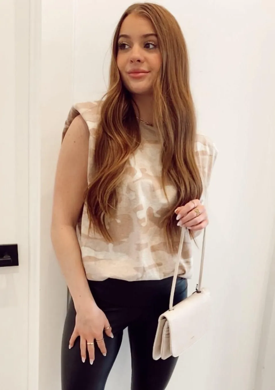 The Frankie Padded Muscle Tee | Camo Pink sold by Bella Chic