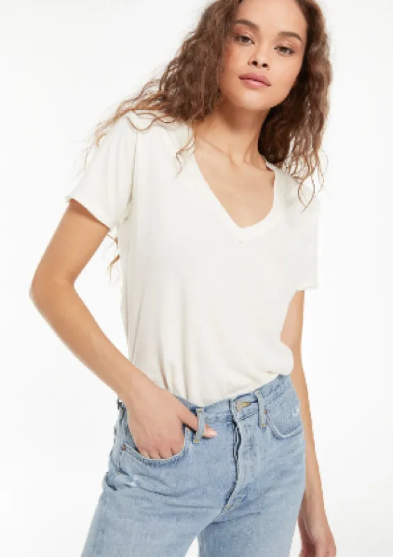 Organic Cotton V-Neck Tee | White sold by Bella Chic