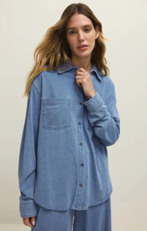 Reese Jersey Denim Button Up sold by Bella Chic