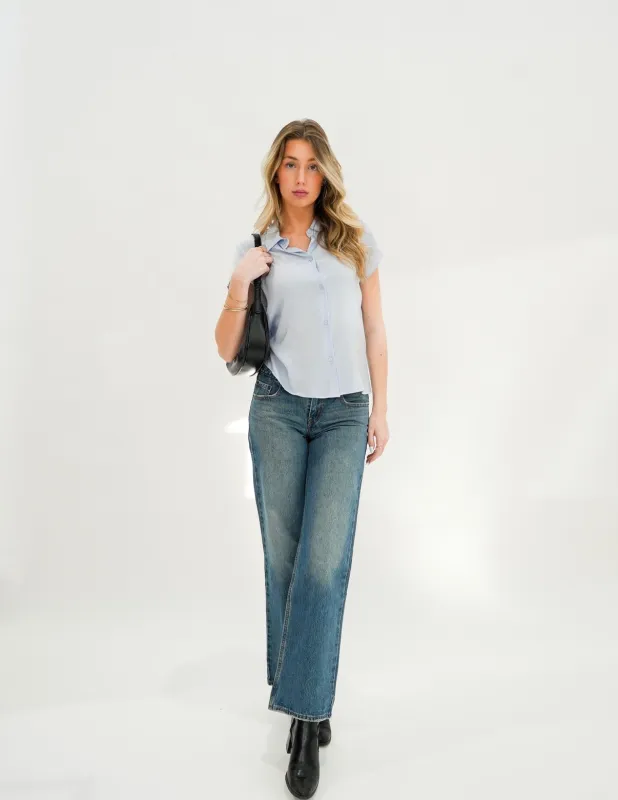 Textured Seamed Button Front Blouse made by Bella Chic
