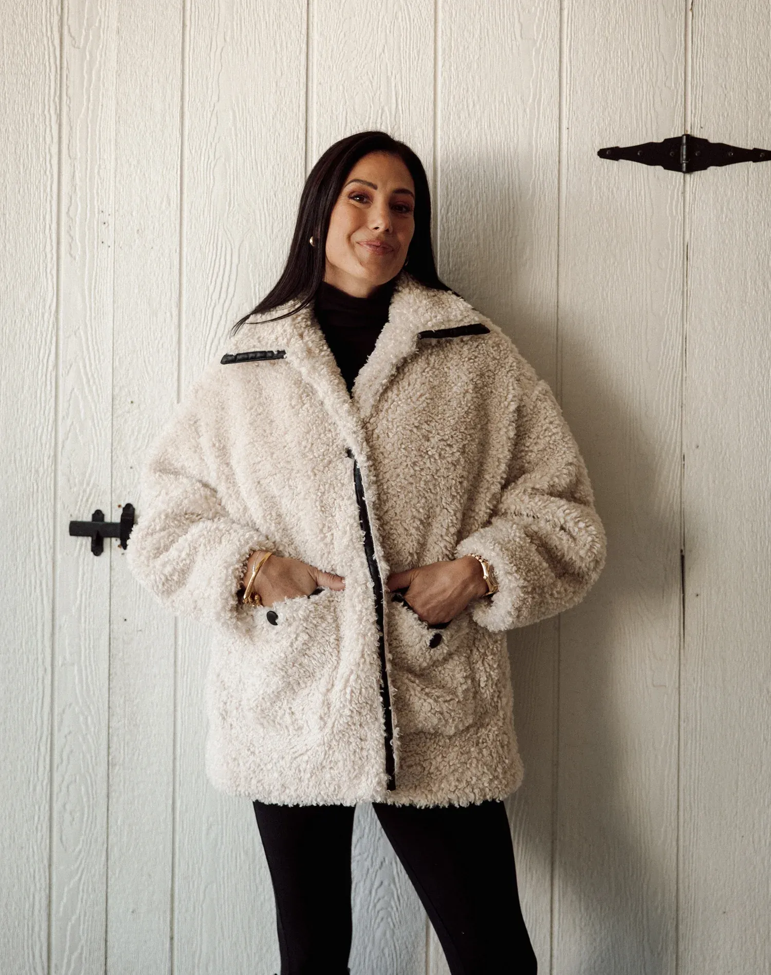 Sherpa Jacket with Leather Trim sold by Bella Chic product image thumbnail 2