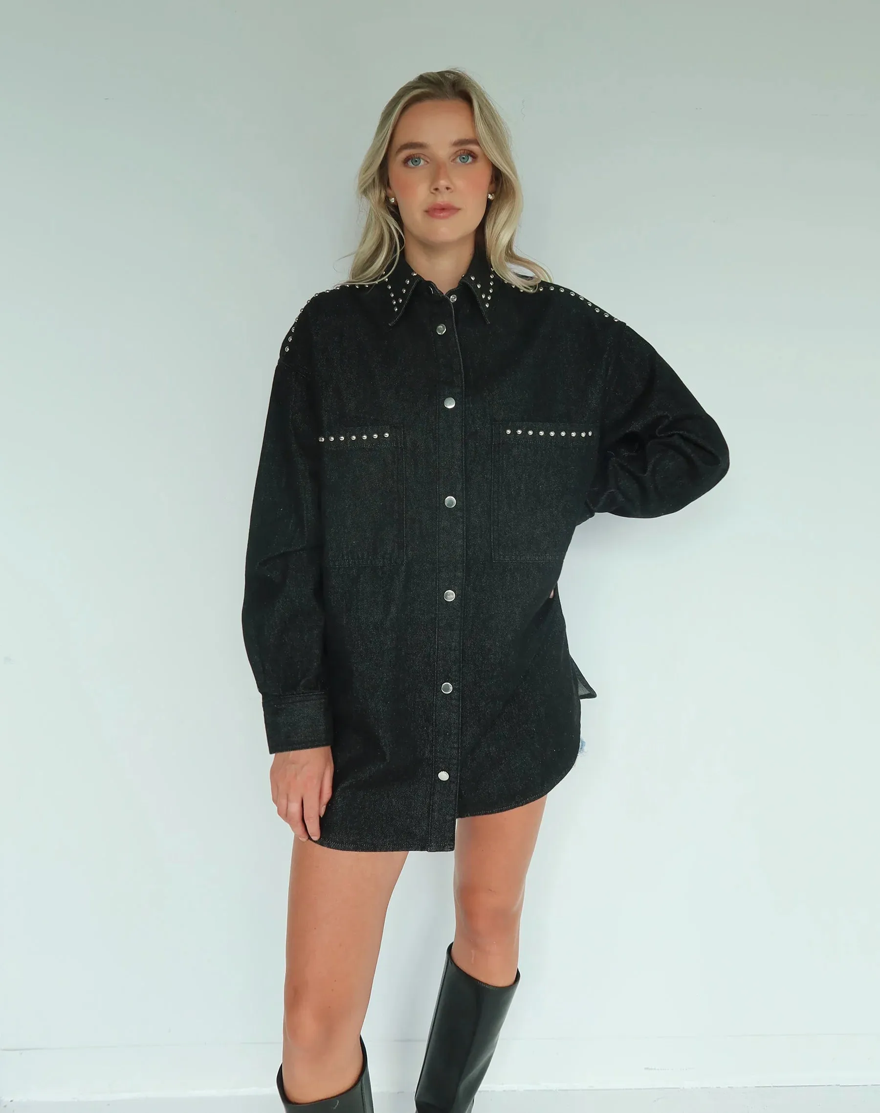 Studded Shania Denim Jacket sold by Bella Chic