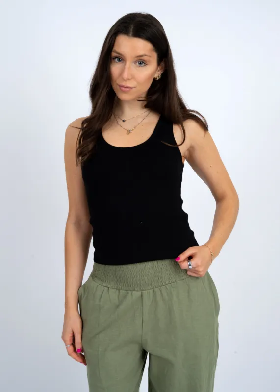 Ama Scoop Neck Tank | Black sold by Bella Chic