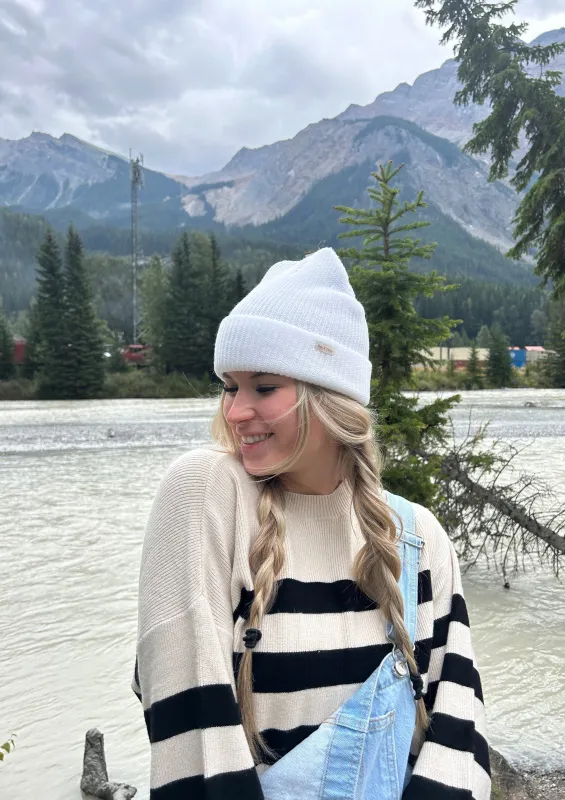 Alpha W Beanie | White sold by Bella Chic