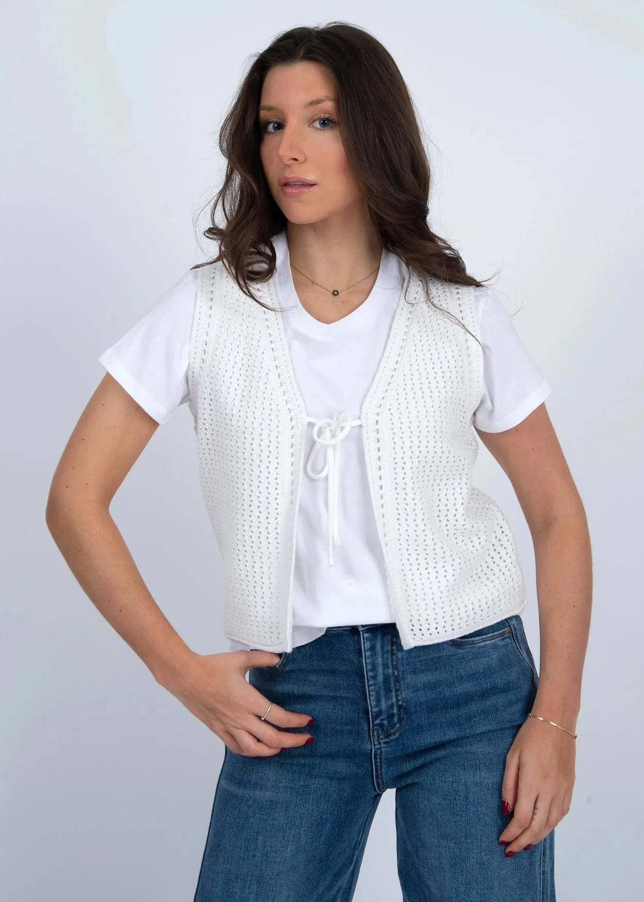 Mezra V-Neck Cardigan | White sold by Bella Chic