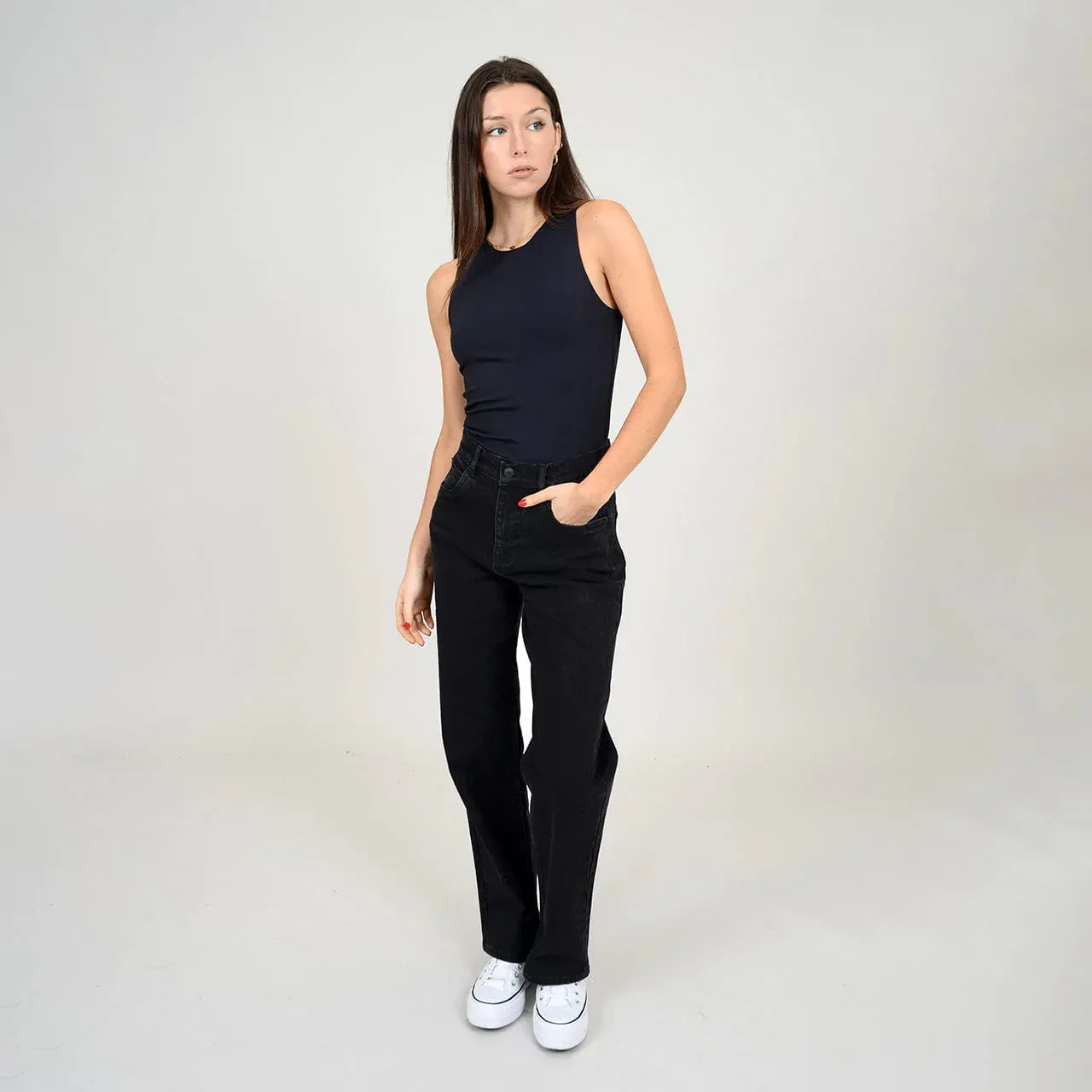 Maria Crew Muscle Tank | Black sold by Bella Chic