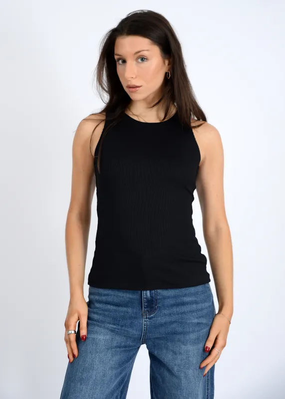 Maria Rib Crewneck Tank | Black sold by Bella Chic