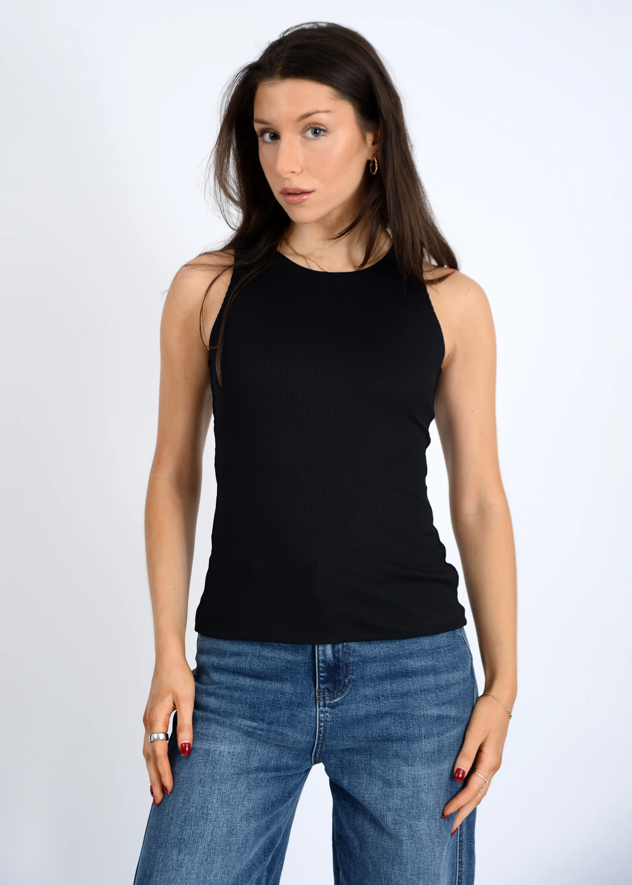 Maria Rib Crewneck Tank | Black sold by Bella Chic