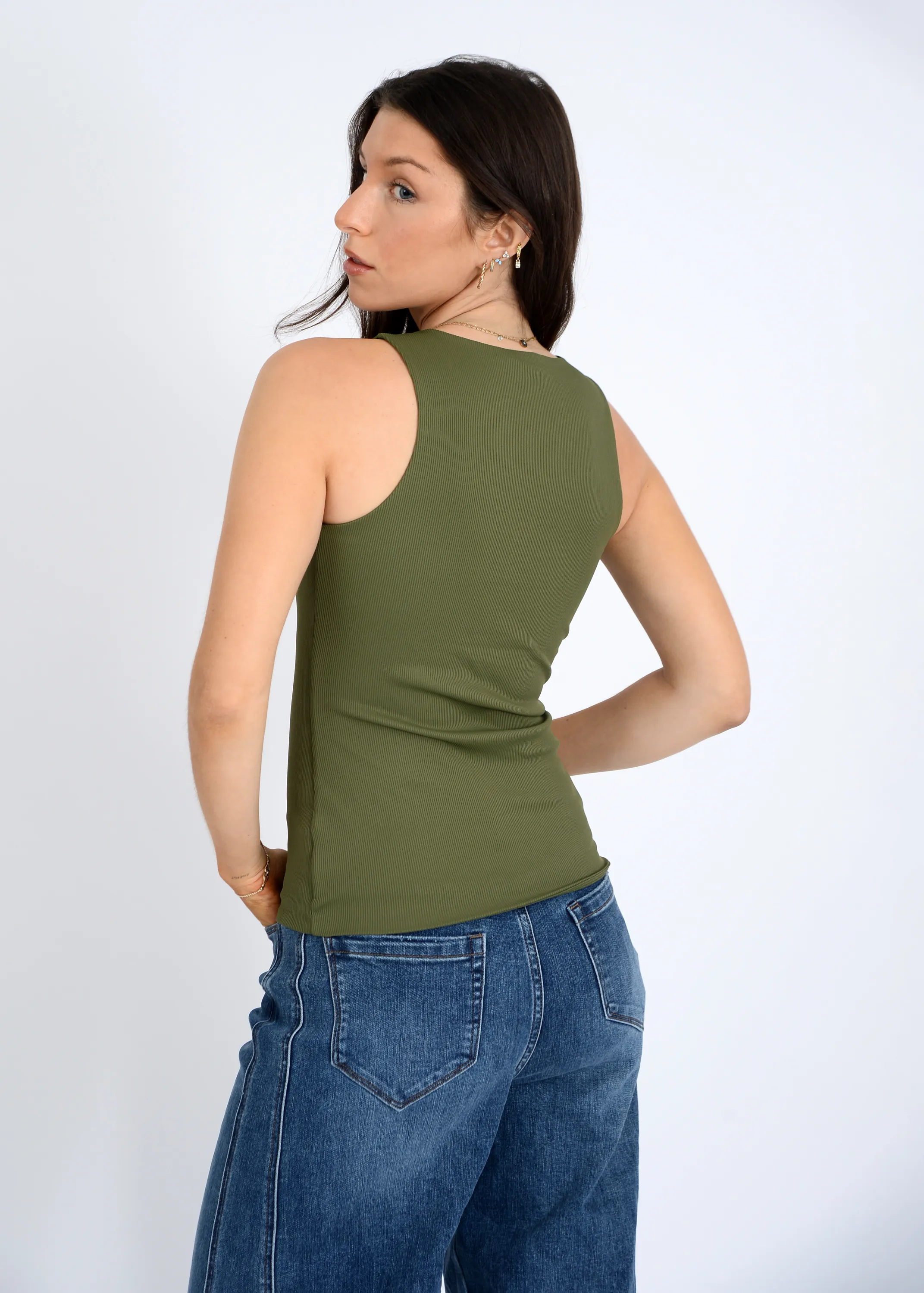 Maria Rib Crewneck Tank | Dark Herb sold by Bella Chic product image thumbnail 2