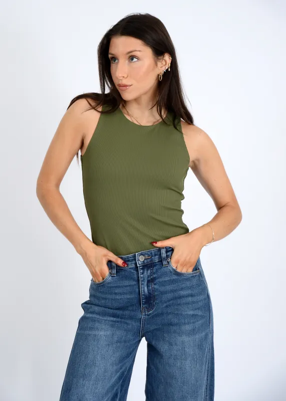 Maria Rib Crewneck Tank | Dark Herb sold by Bella Chic