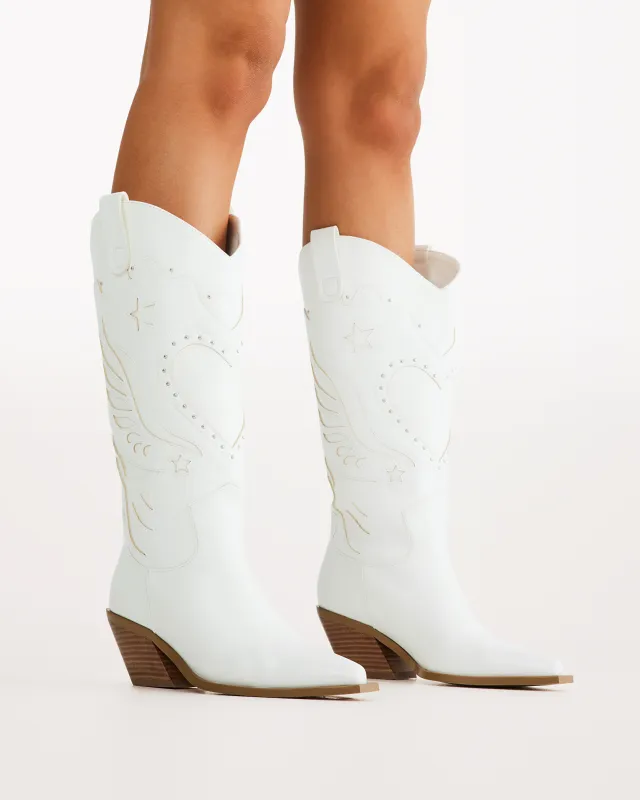 Everlyn Cowboy Boot | White sold by Bella Chic