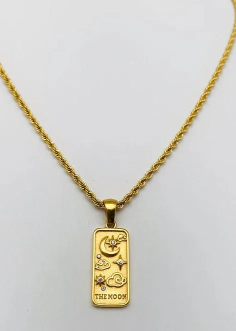 Star Moon Tarot Card Pendant | Gold sold by Bella Chic