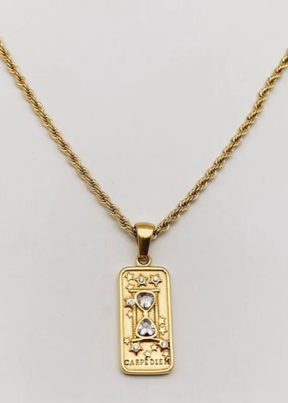 Carpe Diem Tarot Card Pendant | Gold sold by Bella Chic