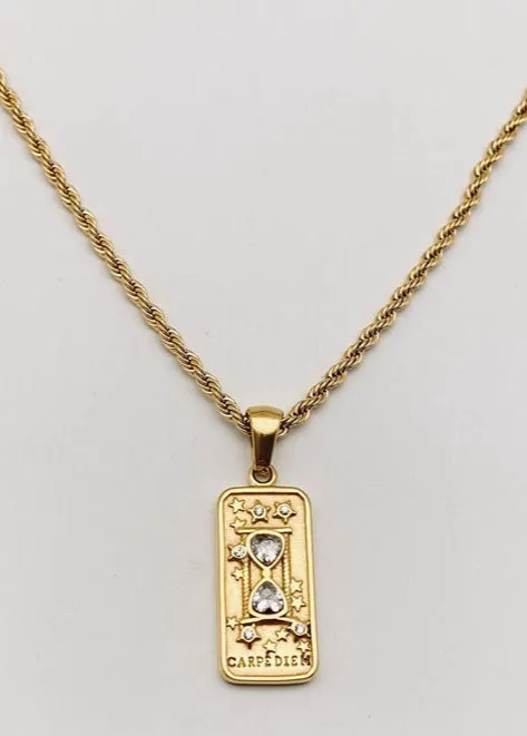 Carpe Diem Tarot Card Pendant | Gold sold by Bella Chic