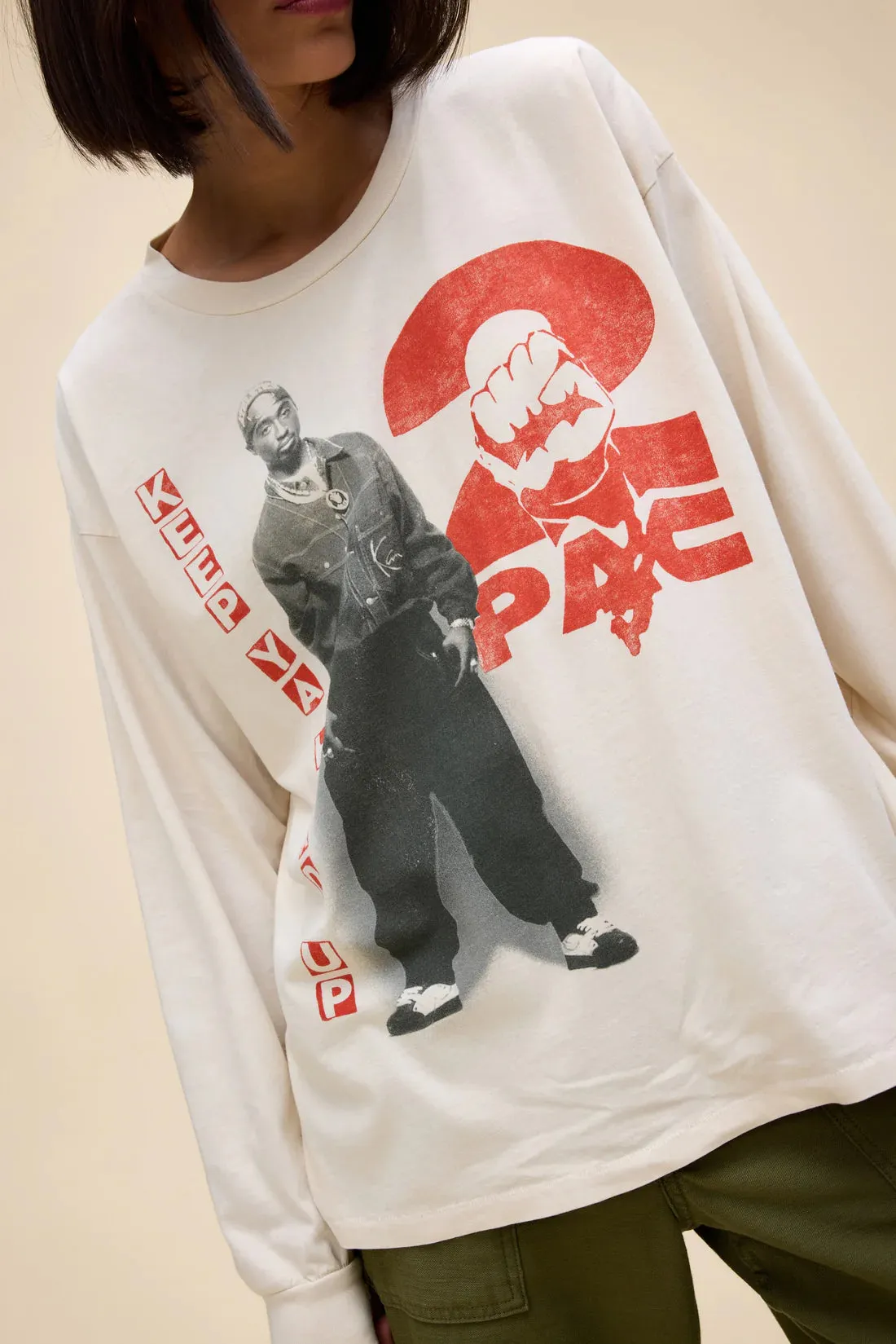 Tupac Keep Ya Head Up Merch Long Sleeve | Dirty White sold by Bella Chic product image thumbnail 2