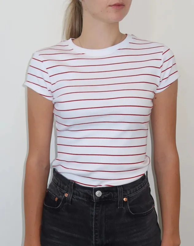 The Ribbed Fitted Tee | Red/ White Stripes made by Brunette The Label