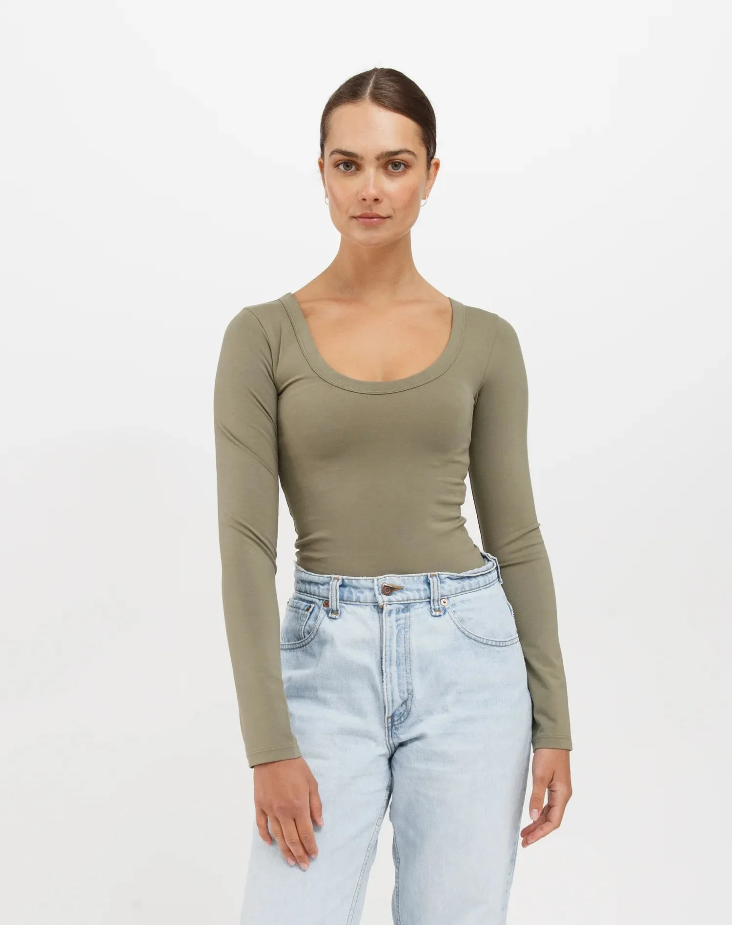 Long Sleeve Scoop Neck | Olive sold by Bella Chic
