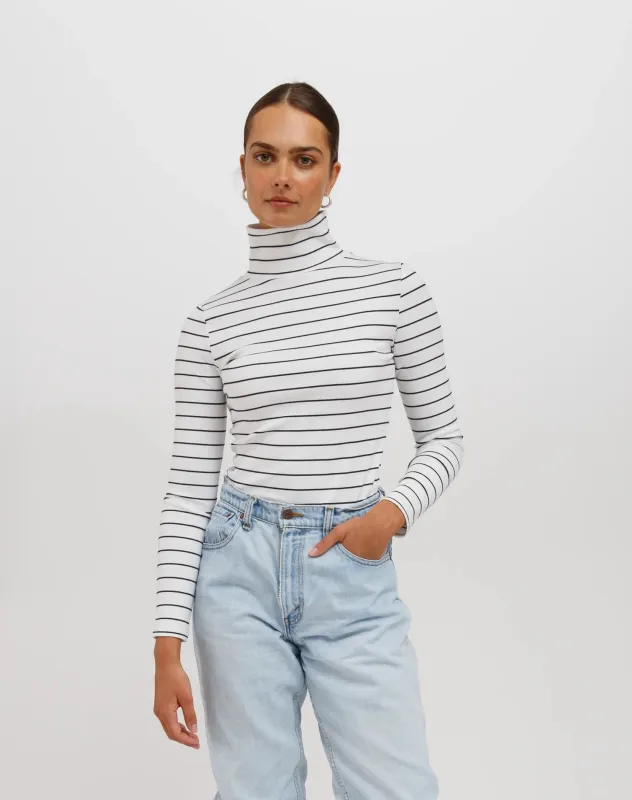 Ribbed Turtleneck | Black/ White Stripe made by Brunette The Label