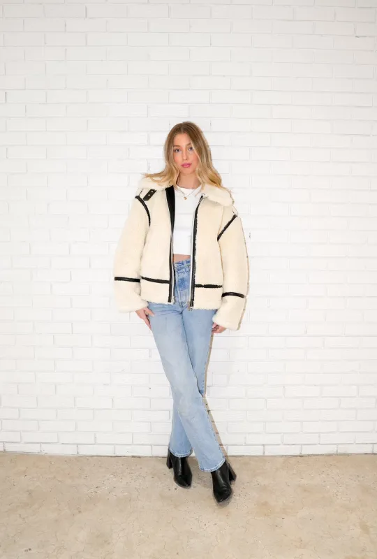 Alta Faux Fur Biker Jacket | Creme sold by Bella Chic