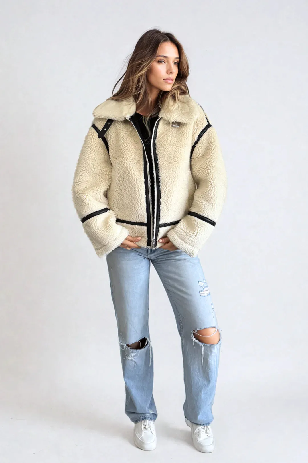 Alta Faux Fur Biker Jacket | Creme sold by Bella Chic product image thumbnail 5