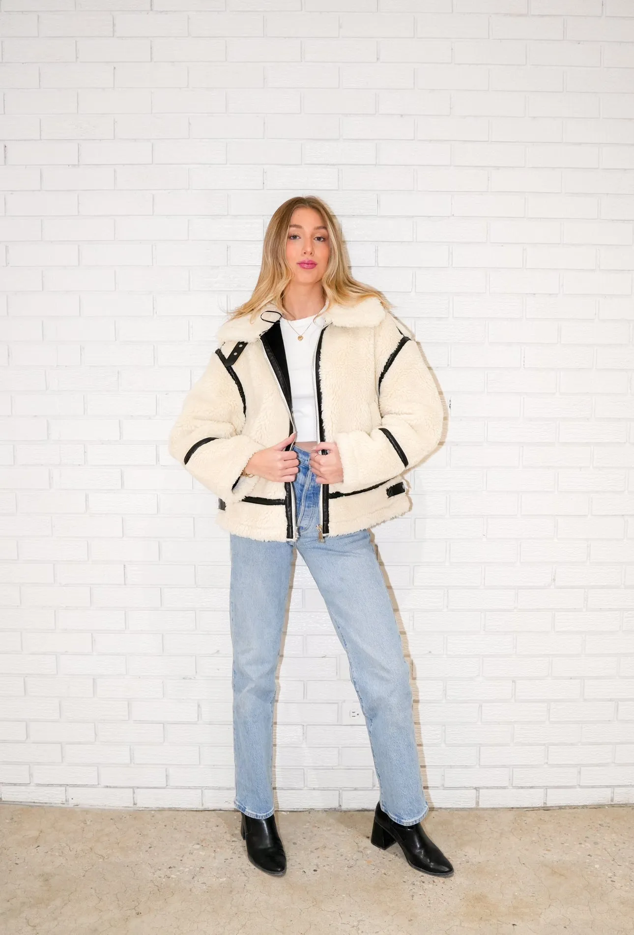 Alta Faux Fur Biker Jacket | Creme sold by Bella Chic product image thumbnail 3