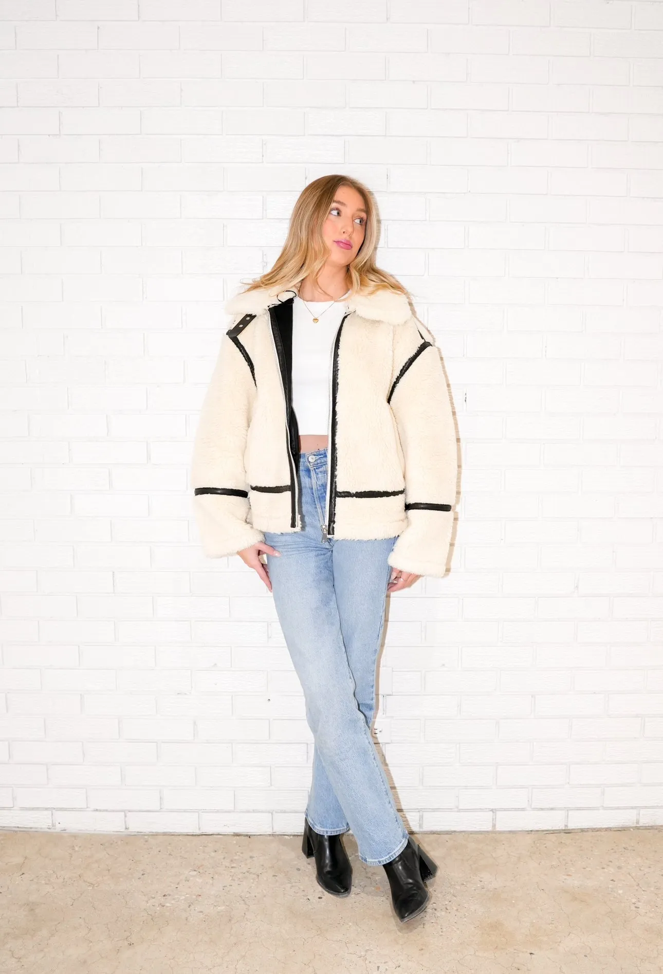 Alta Faux Fur Biker Jacket | Creme sold by Bella Chic product image thumbnail 2