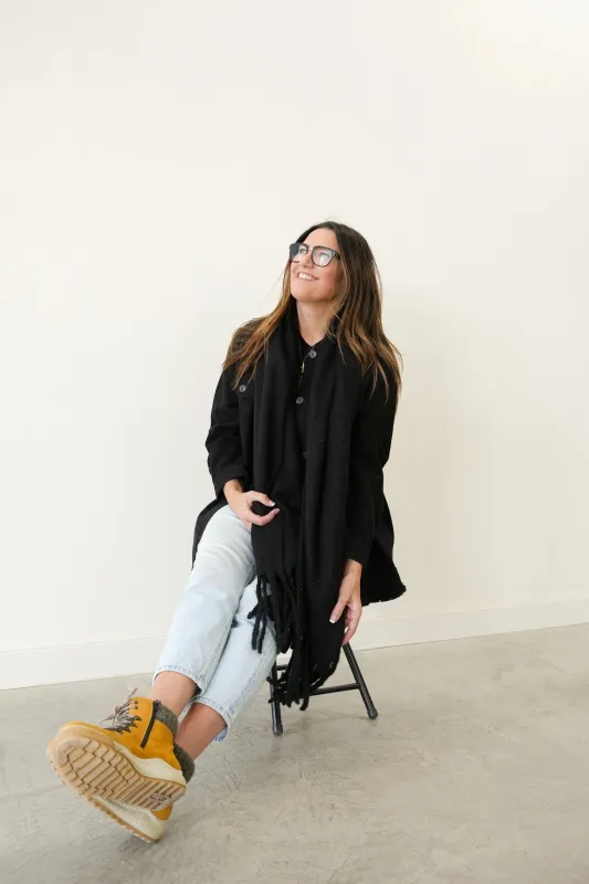 Jayla Fringe Scarf | Black made by Bella Chic