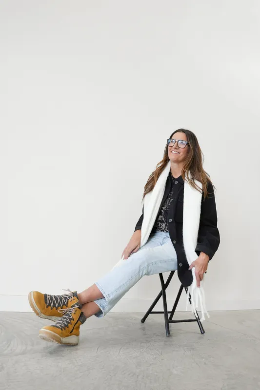 Jayla Fringe Scarf | White made by Bella Chic