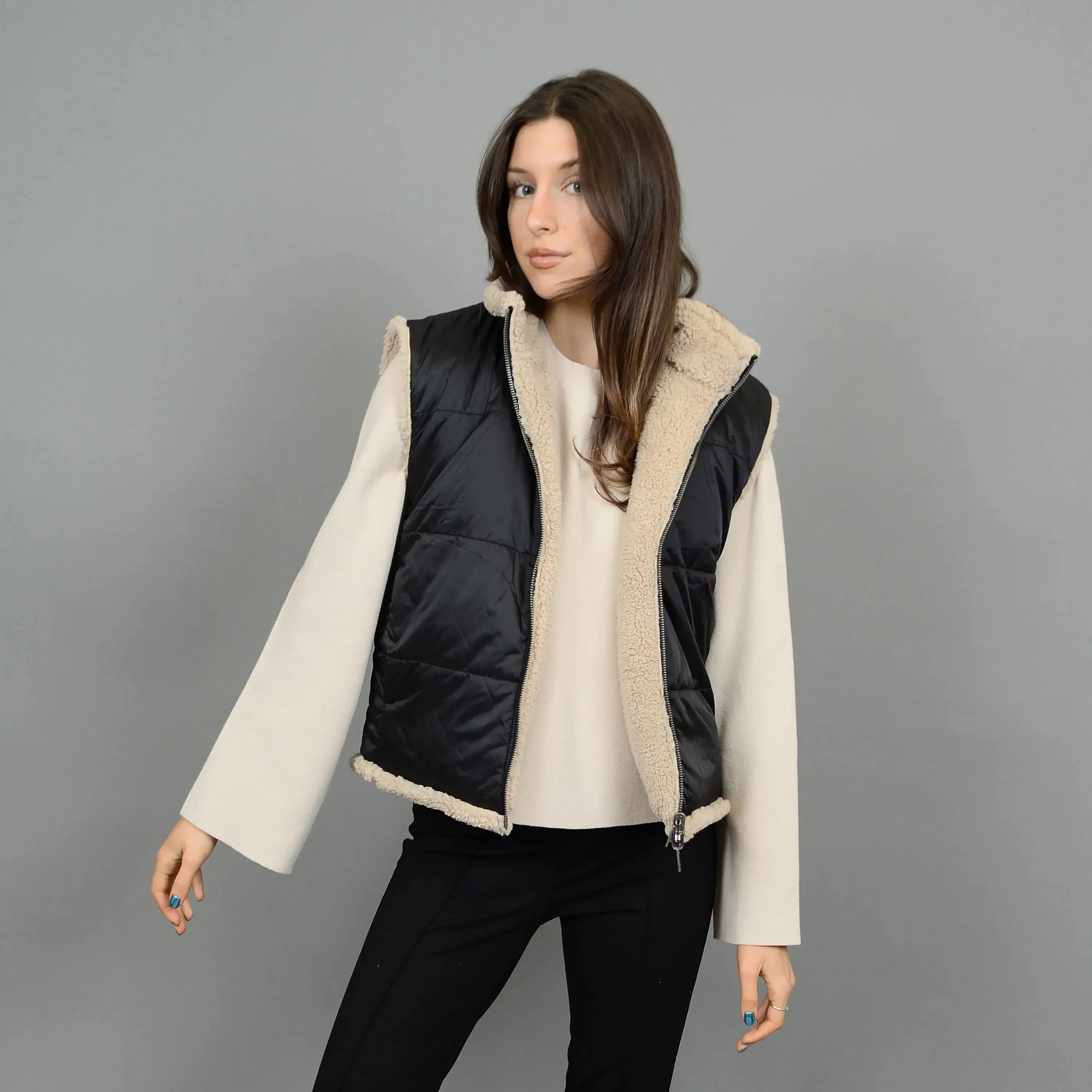 Leblanc Reversible Vest | Black / Stone sold by Bella Chic