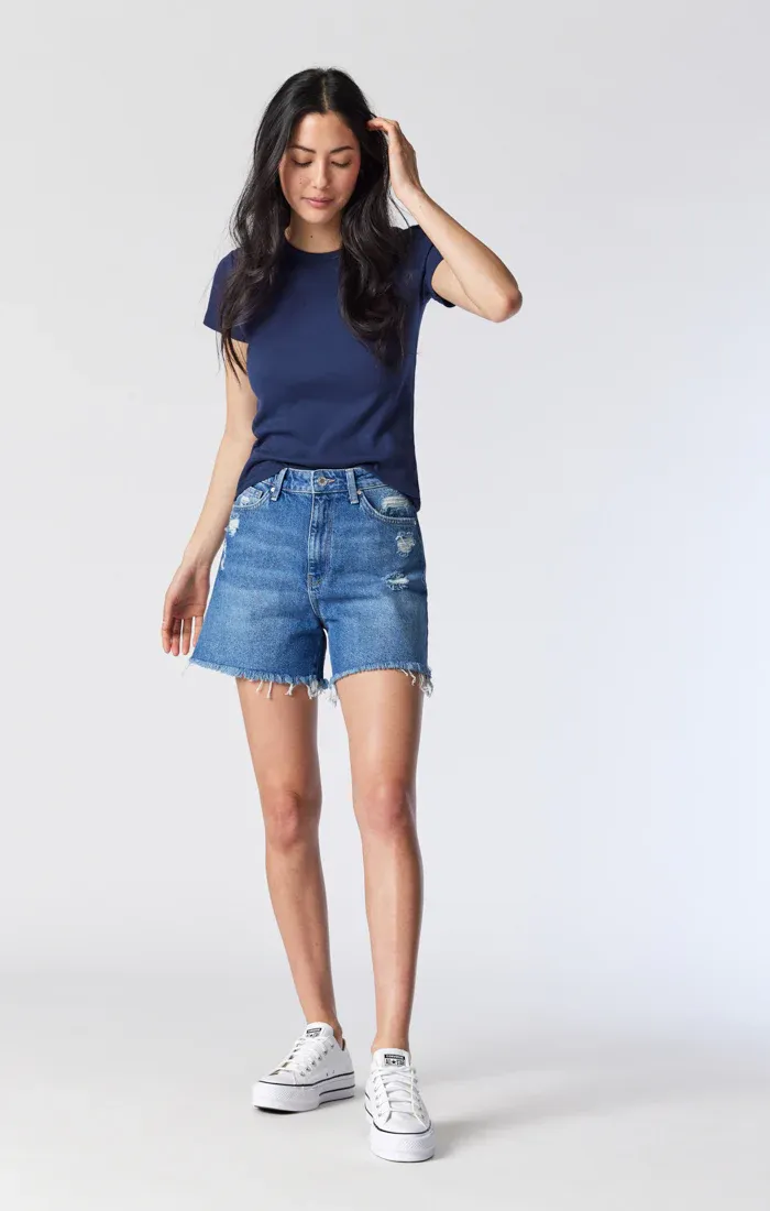 Millie Mom Relaxed Shorts | Dark Blue Denim sold by Bella Chic