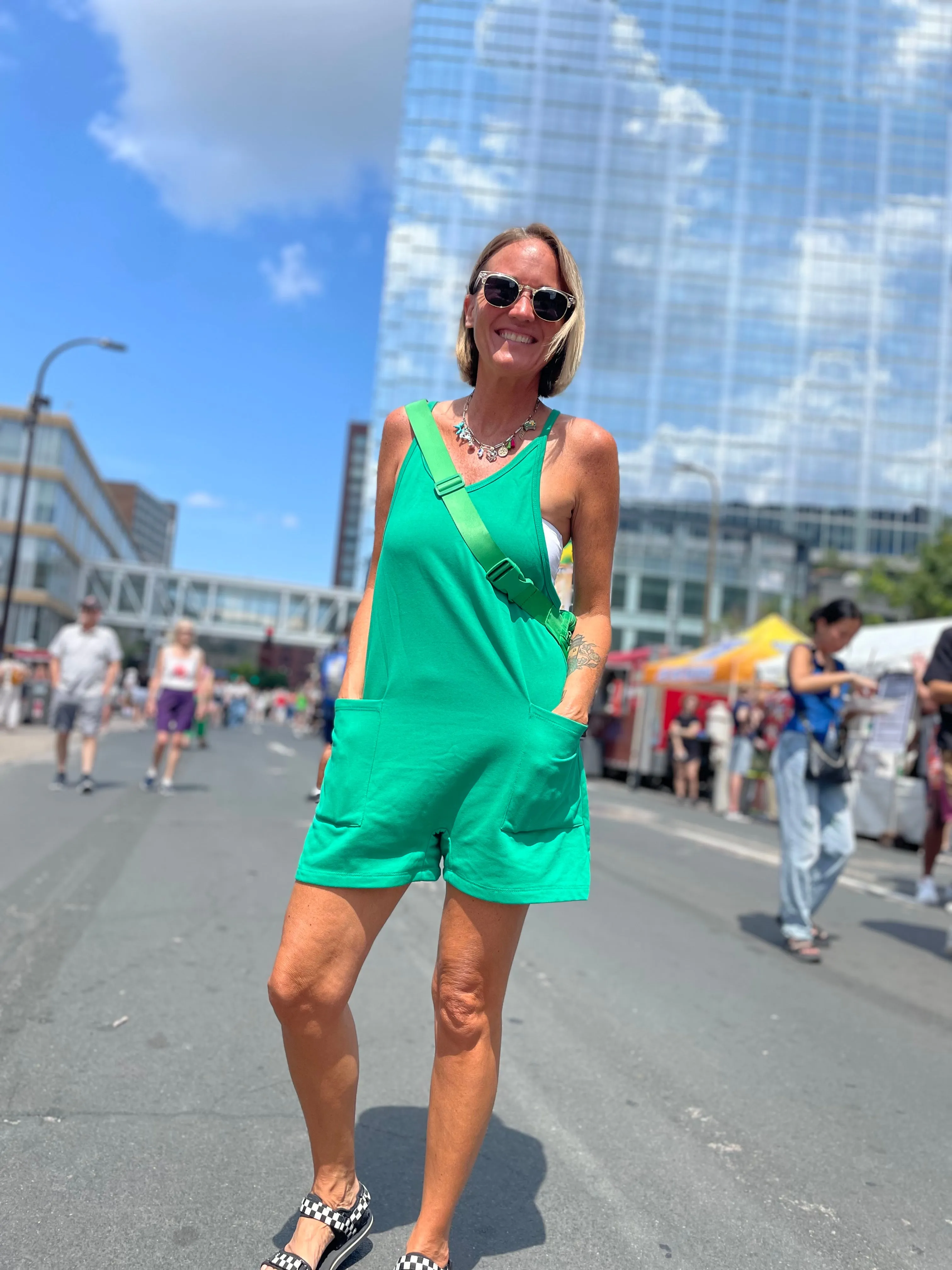 Emily Short Romper | Kelly Green sold by Bella Chic product image thumbnail 2