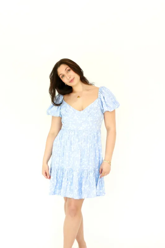 Floret Crepe Puff Tiered Dress | Azure made by RD Style