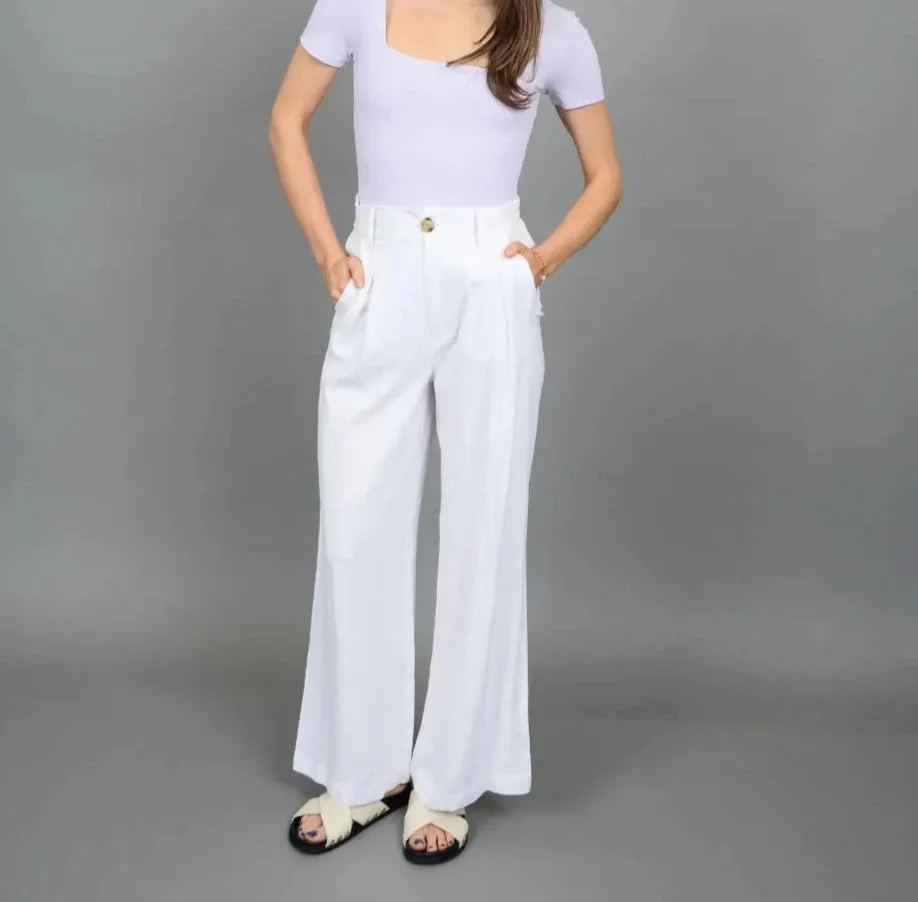 NYX Linen Blend Pants | White sold by Bella Chic