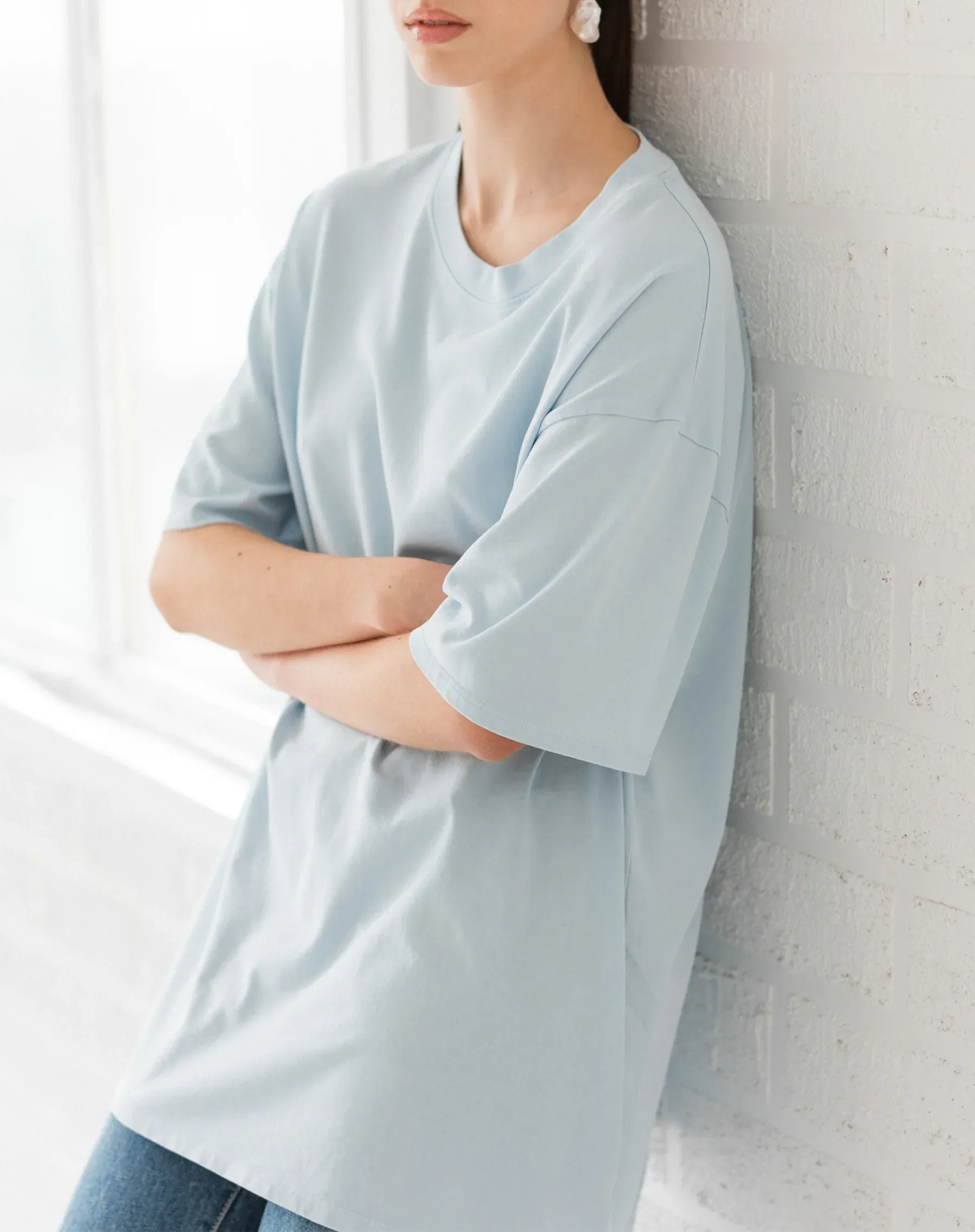 The Oversized Boxy Crew Neck Tee | Denim sold by Bella Chic