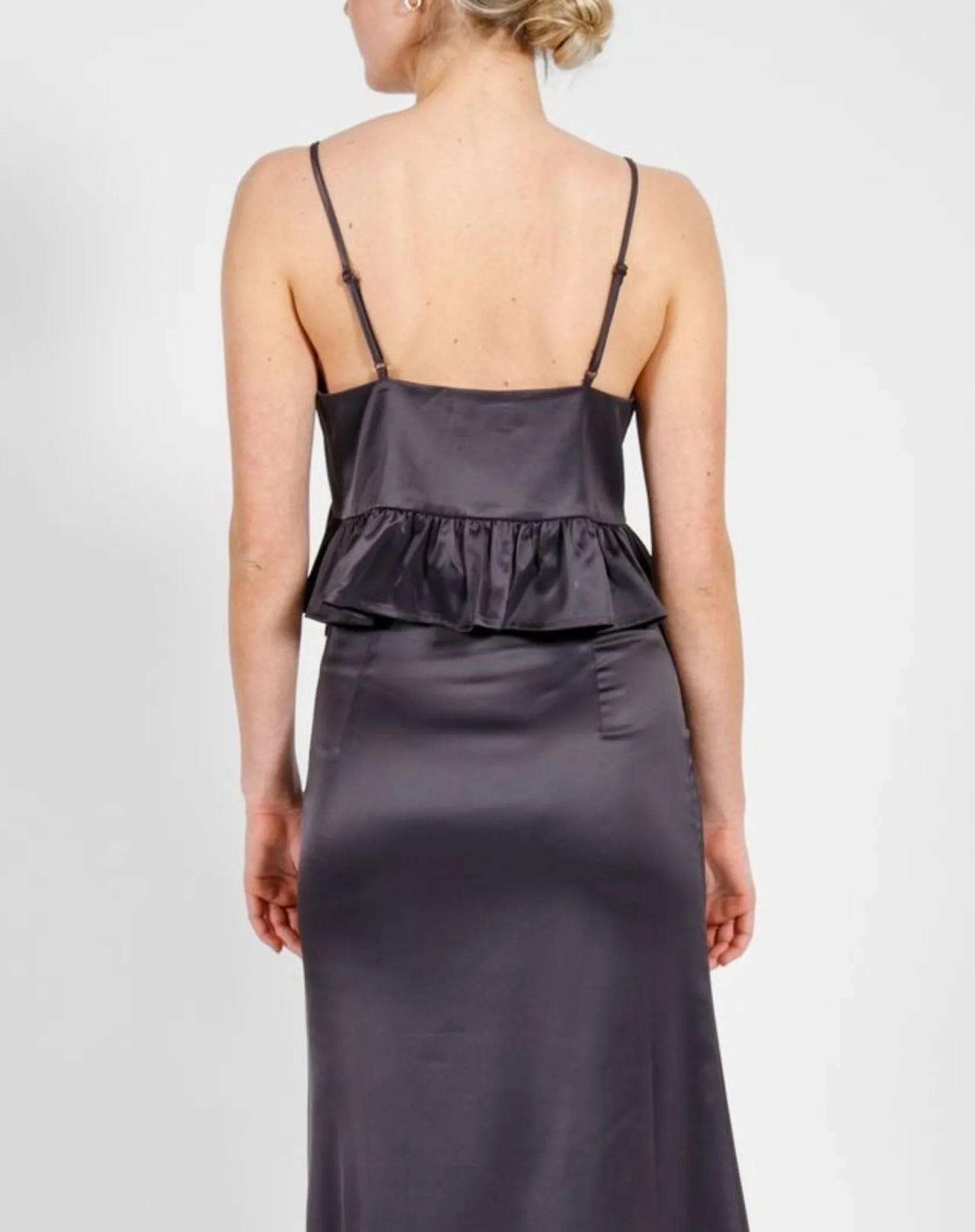 Satin Maxi Slip Skirt | Charcoal sold by Bella Chic product image thumbnail 2