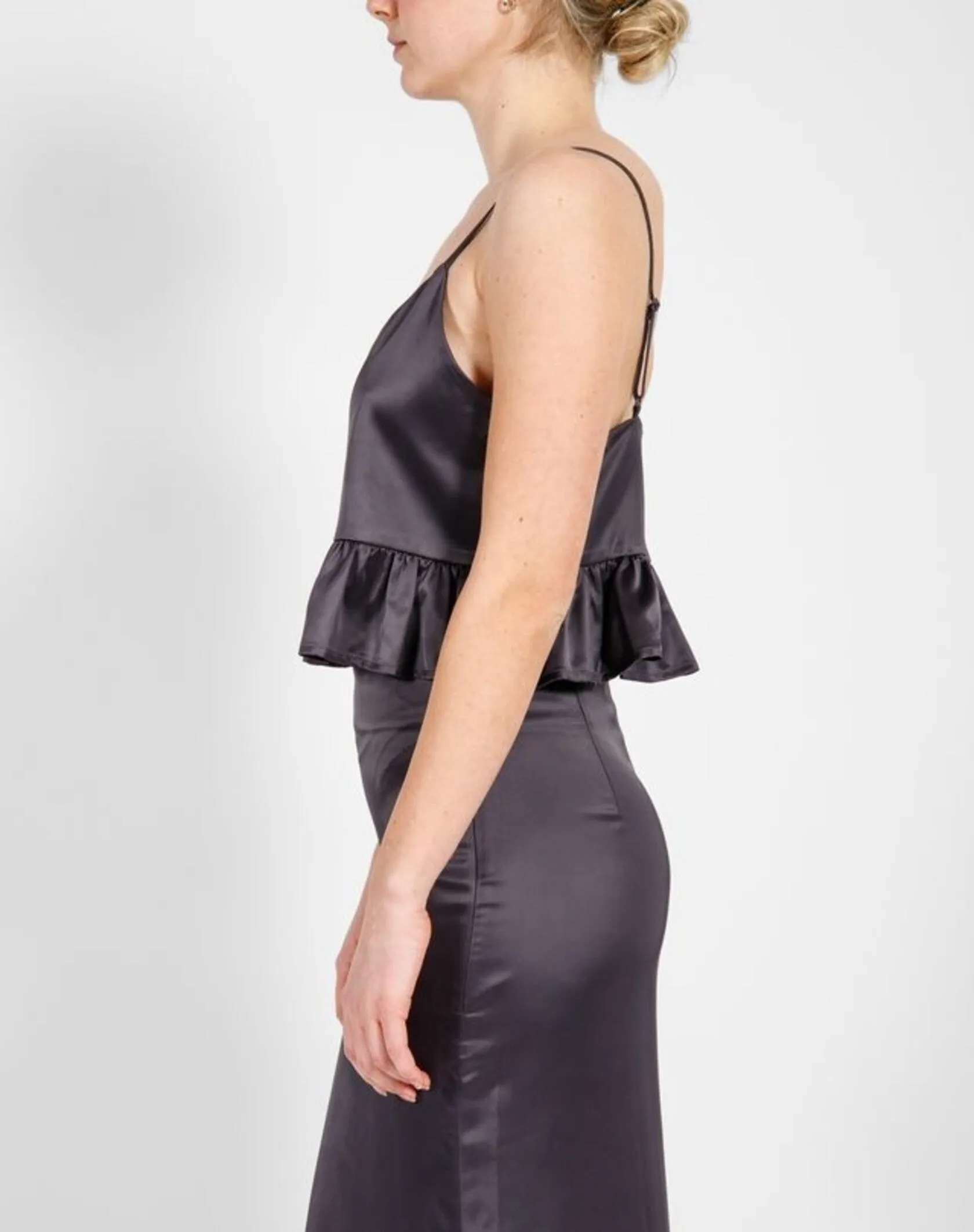 Satin Maxi Slip Skirt | Charcoal sold by Bella Chic product image thumbnail 3